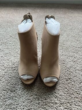 Isa Tapia Ibaza Peep-Toe Ankle Booties in Dune Nappa/ Suede